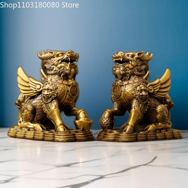 

1set Copper brass Caifu kylin Statue Lucky Pixiu Chinese Fengshui decor Large size 31cm,22cm,16.5cm,11cm