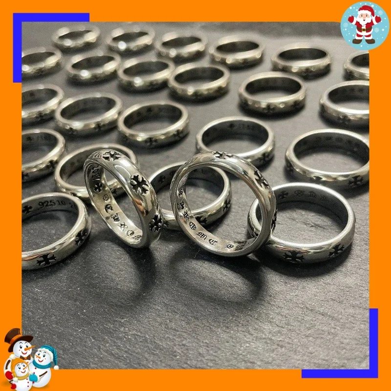 New High Version Cross Ring Cross Flower Ring Round Smooth Surface Retro Old Color Retention Jewelry Thai Silver