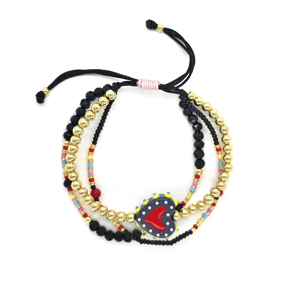 ZGMXR Rice bead bracelet Multiple layers Heart Crystal Pattern Bohemia Hand-woven Adjustable Fashion Simple Beaded bracelet