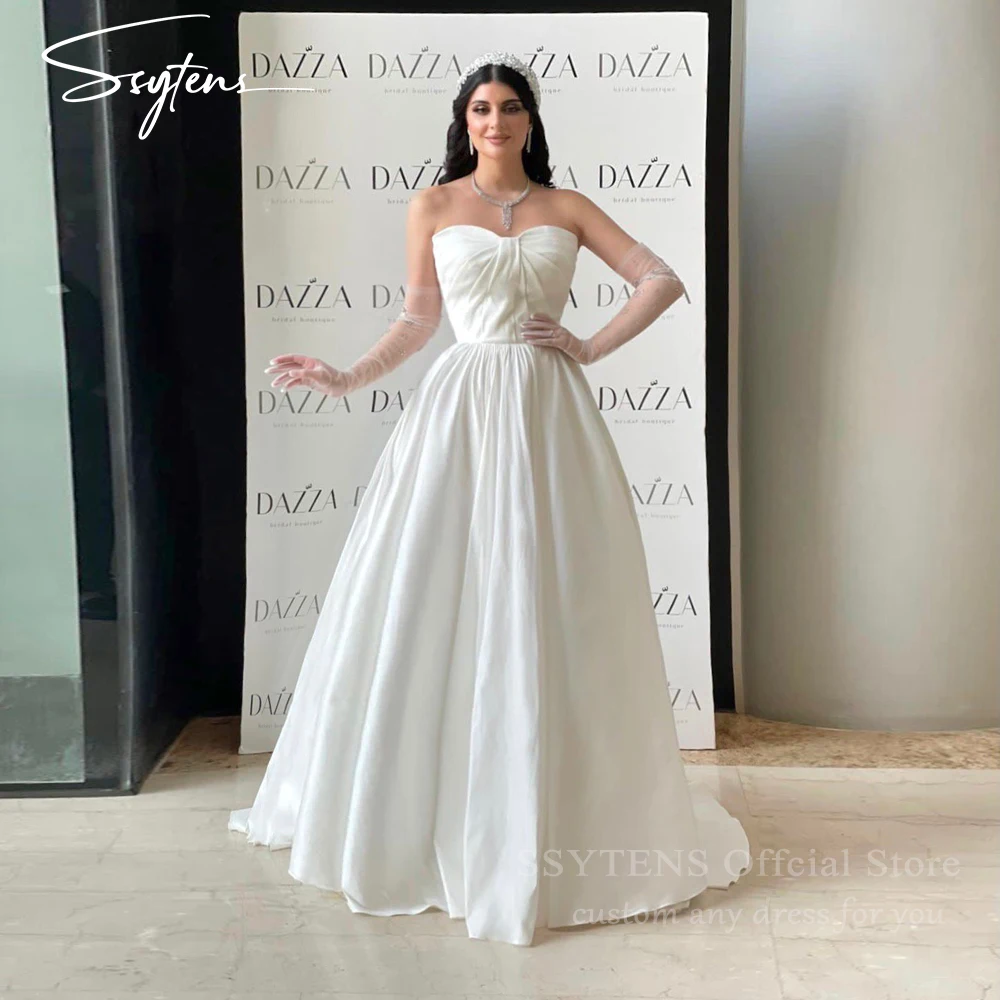 Elegantes vestidos de novia sin mangas de corte A, vestidos de novia con escote en forma de corazón para mujer, vestidos de novia de Arabia Saudita hechos a medida, vestido de novia