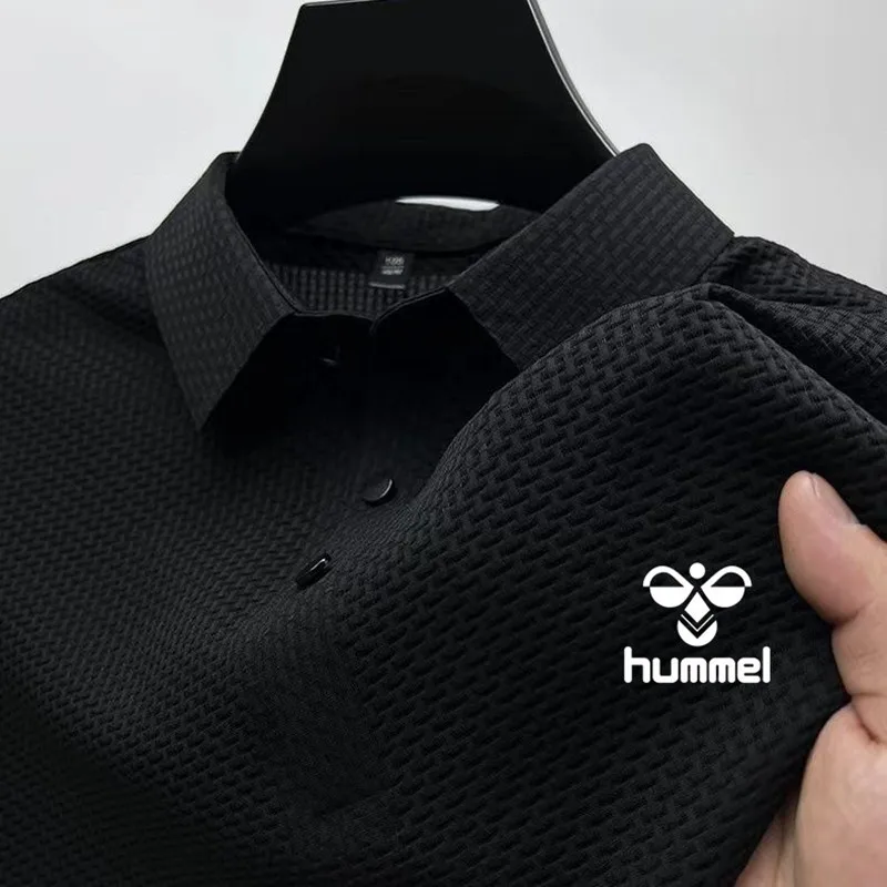 2024 Summer New Men\'s Brand HUMMEL Short Sleeve T-shirt Cool Breathable POLO Shirt Business Casual Sweat Absorption Top