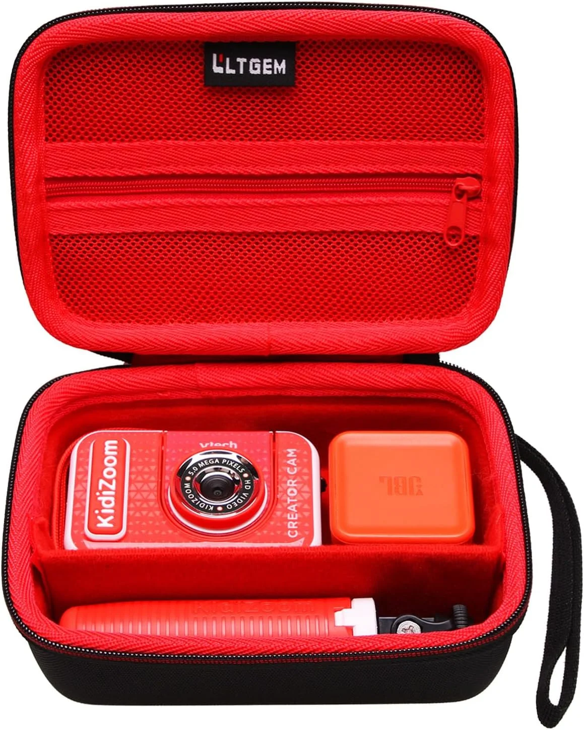 LTGEM Estuche para cámara infantil VTech KidiZoom Creator Cam, bolsa de almacenamiento rígida para viaje con bolsillo para accesorios (rojo, solo estuche)
