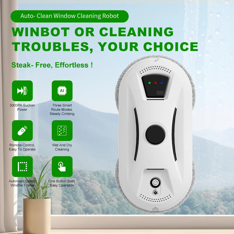 Robot per la pulizia delle finestre domestiche con spruzzo d'acqua con serbatoio Aspirapolvere per vetri per finestre intelligenti Macchina per la pulizia delle pareti dei vetri con un solo tasto
