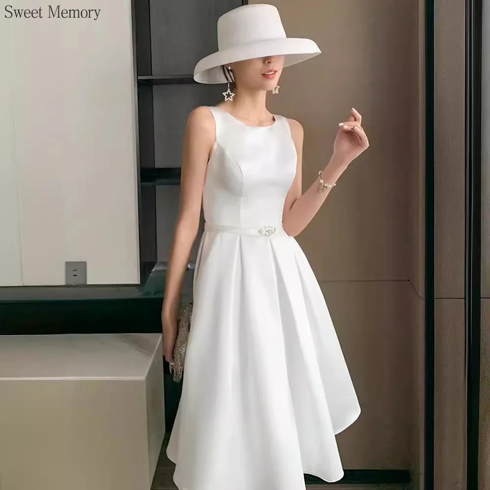 Reject Return M93 O-Neck Sleeveless Short White Wedding Dresses Formal Party Robe Princess Lady Banquet Celebrity Dresses