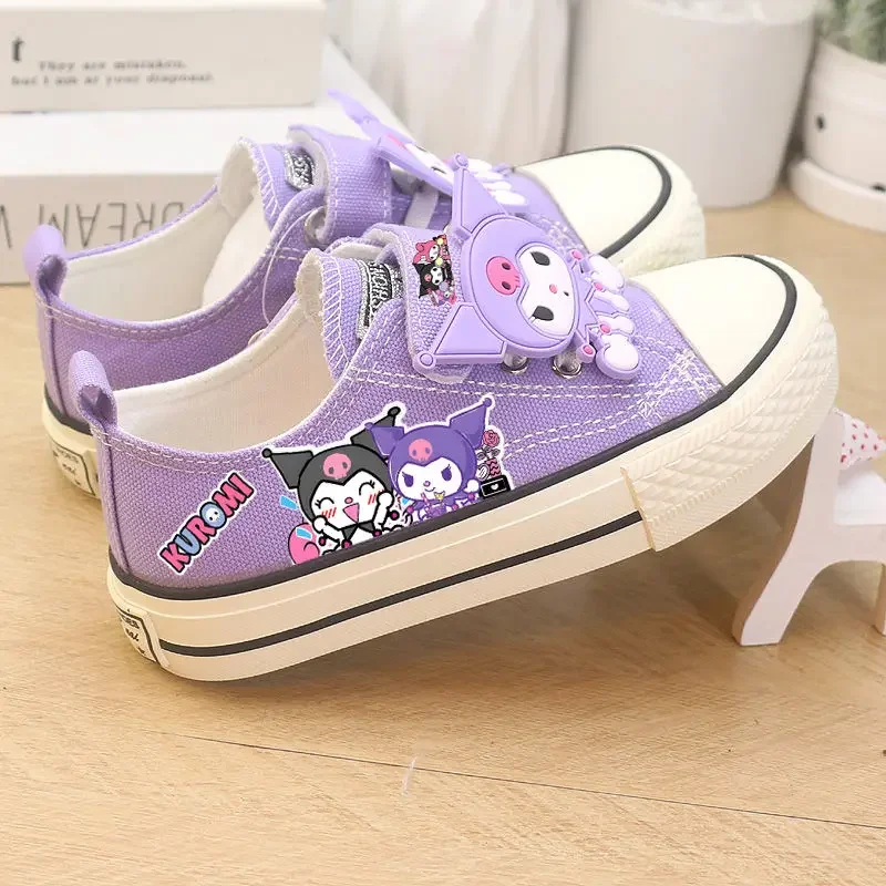 حار Kuromi فتاة حذاء قماش سانريو مرحبا كيتي Kawaii الطفل أحذية رياضية أحذية التزلج الكرتون هدية القماش أحذية منخفضة أعلى أحذية رياضية