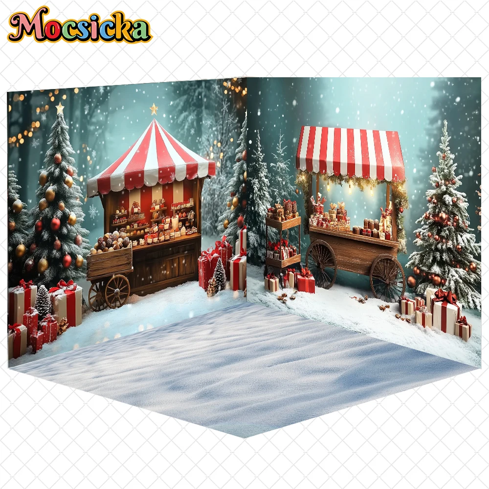 โมซซิก้าคริสต์มาสพื้นหลังฤดูหนาวหิมะคริสต์มาสต้นไม้เค้กรถเข็นตกแต่งปีใหม่ปาร์ตี้เด็กภาพฉากหลังวันเกิดแบนเนอร์