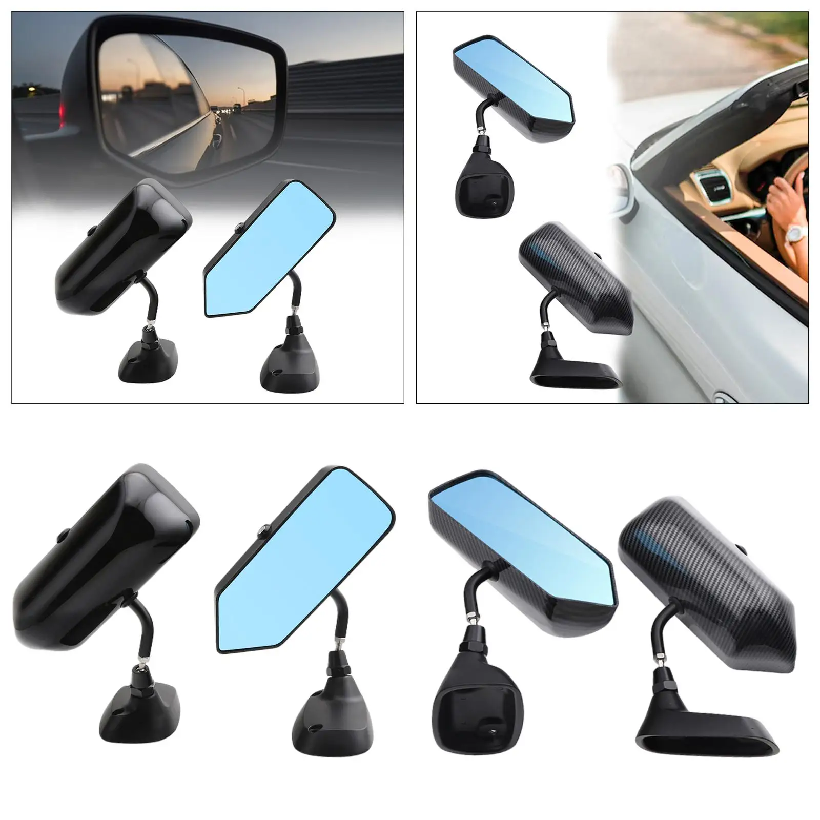 2 Pieces Rear View Mirror with Blue Glass Side Rearview for Truck Auto