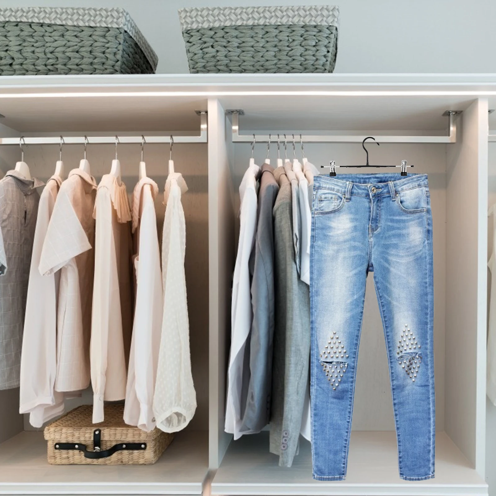 

10pcs Pant Hangers 360-Degree Rotating Clips Wardrobe Storage Clothes Rack Trousers Organizer Iron Holders