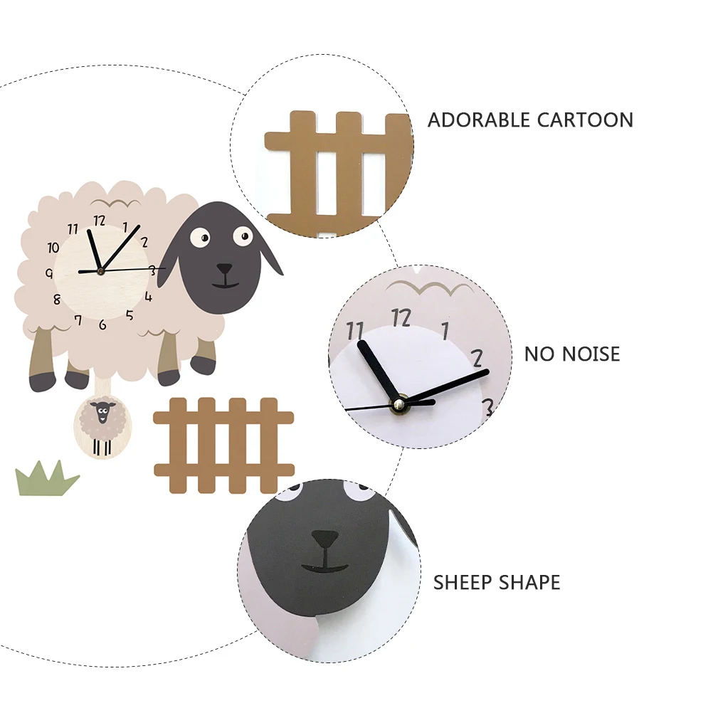 

Sheep Wall Clock Pendulum Animal Cartoon Kitchen Clocks Decor Kid Nordic Swing Lamb
