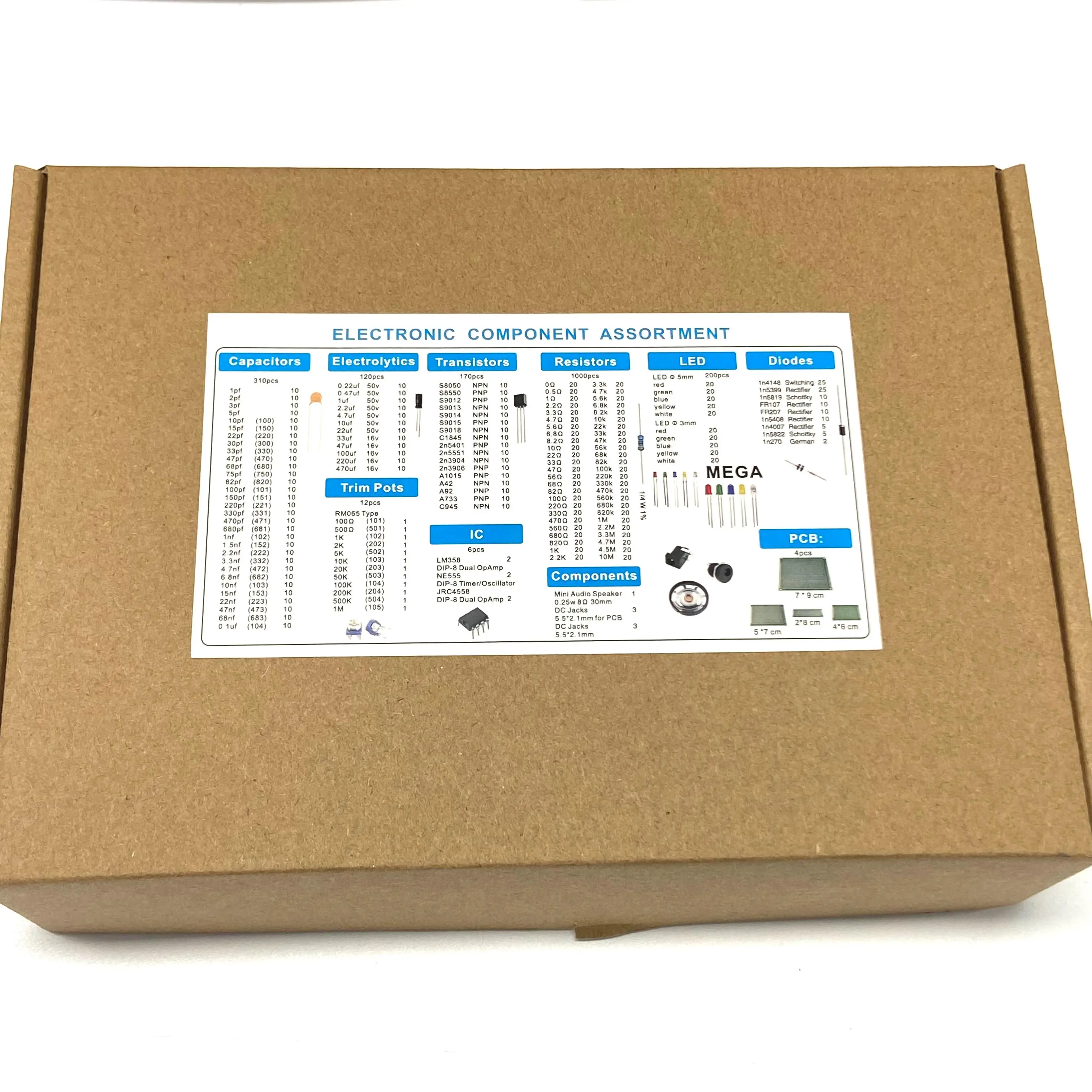 1900 шт., Ultimate Edition, различные стандартные конденсаторы, резисторы, конденсаторы T0-92, зеркальные Транзисторы, печатная плата, электронная плата