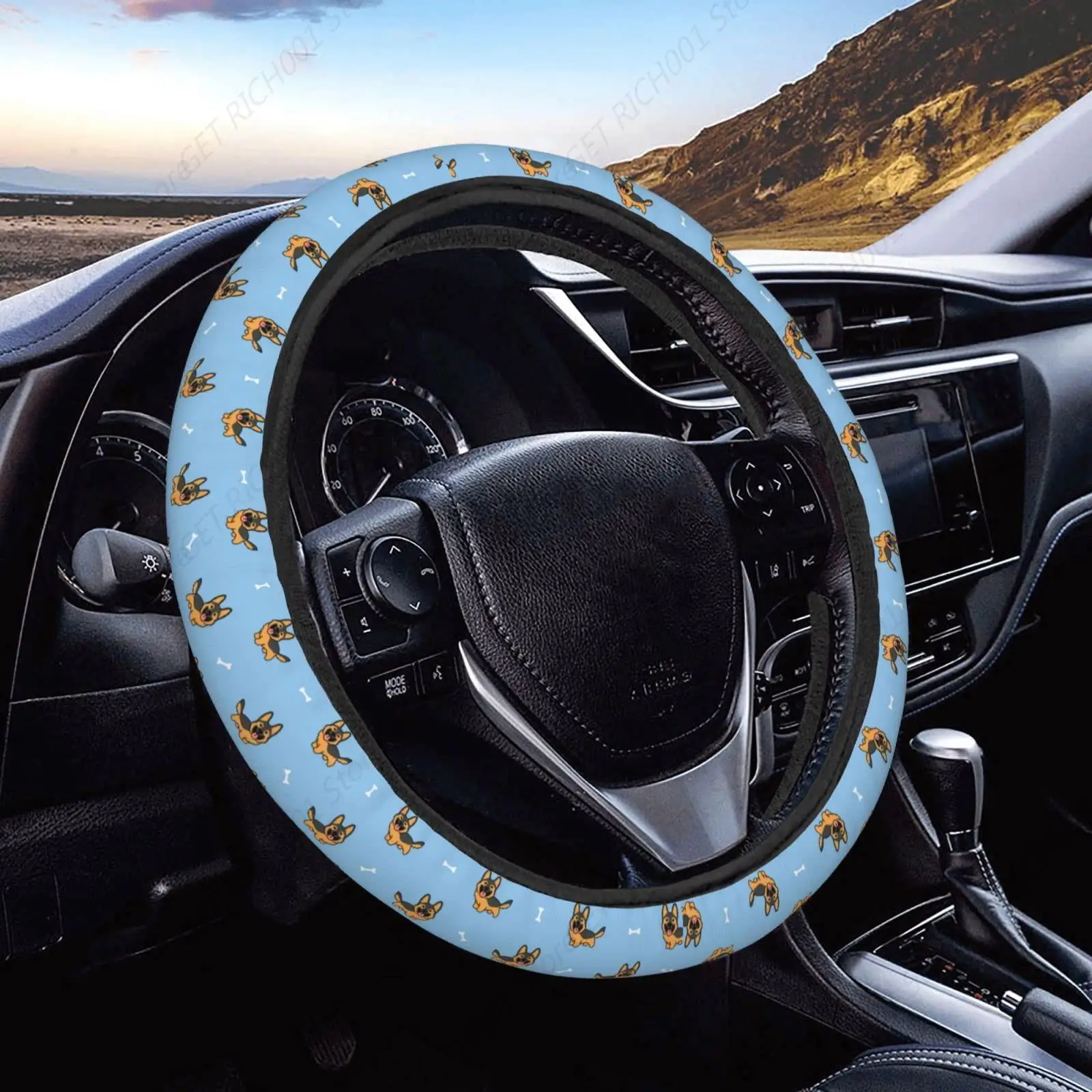 Little German Shepherd Dog Steering Wheel Cover for Women, Girls 15 inch Universal Auto Car Anti Slip Wrap Steering Wheel Covers