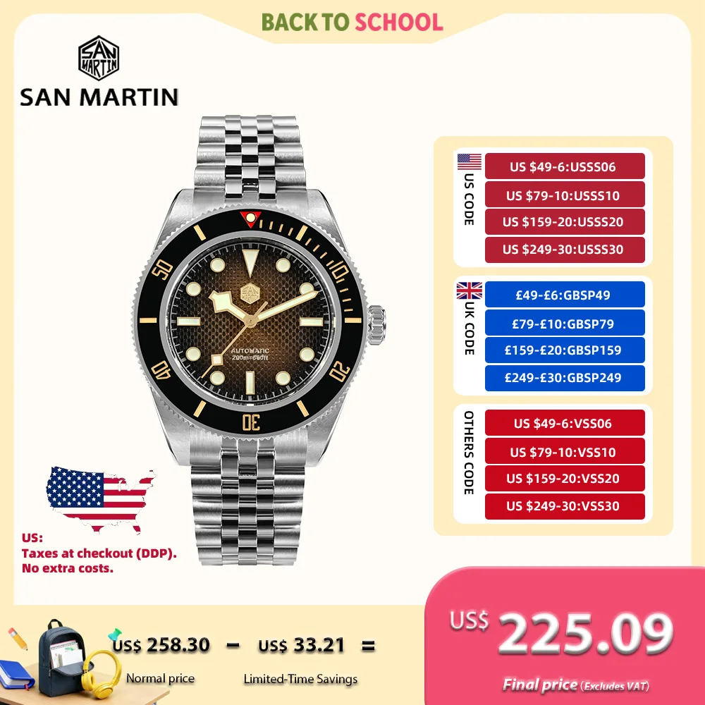 

San Martin 40mm Gradient Waffle Dial BB NH35 Automatic Watch For Men Diving 5-Link Bracelet Luxury BGW-X1 Erkek Saat SN0128-3