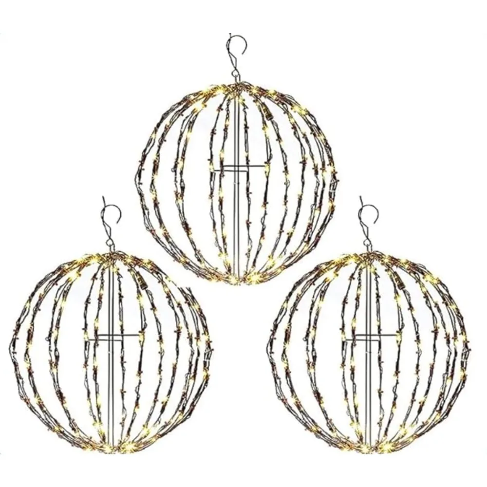 

3 Pack 12” Outdoor/Indoor LED Christmas Light Balls. Durable, Waterproof, Long-Lasting, Lightweight Bright Light Ball.