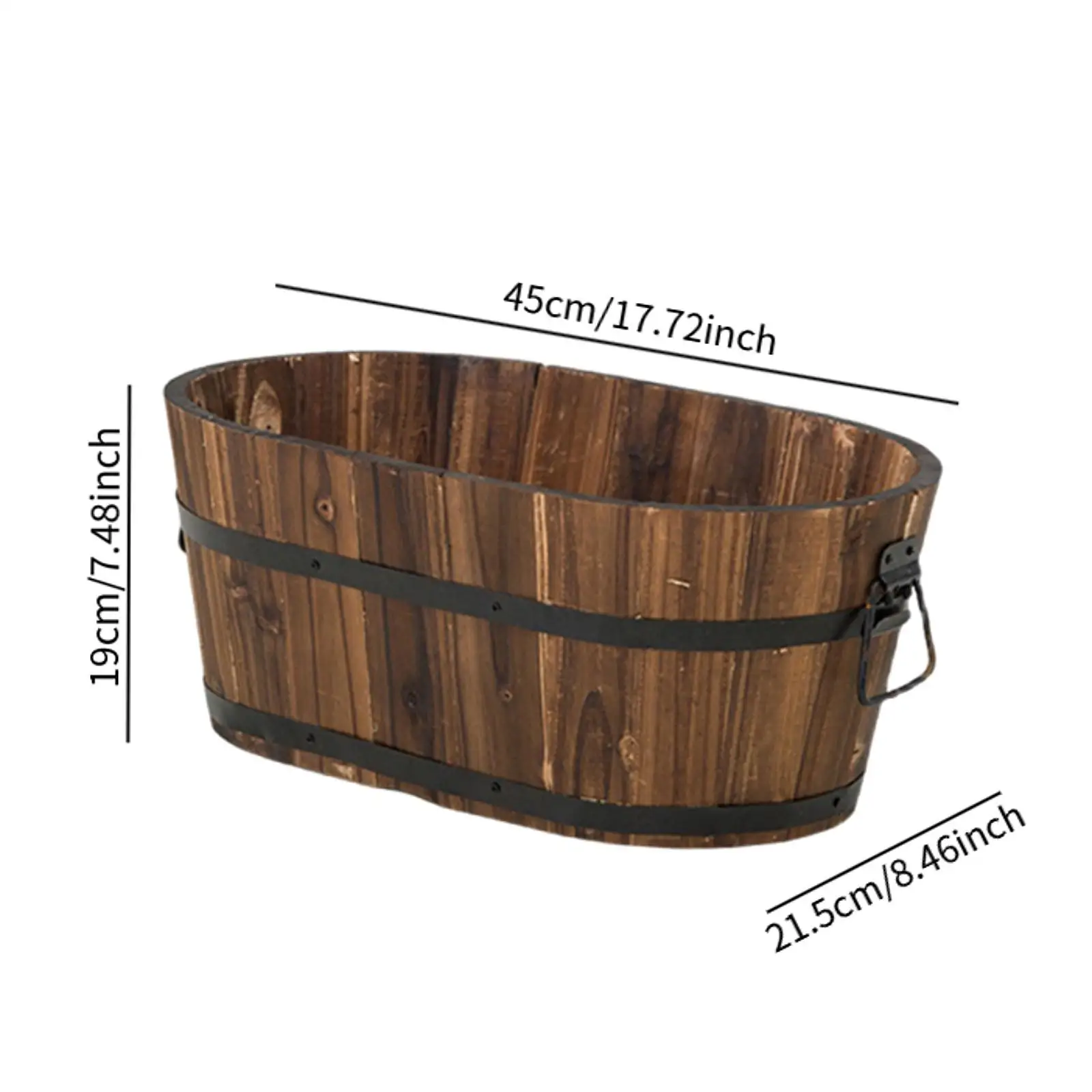 Maceta de madera con forma de barril para mesa, patio interior y exterior