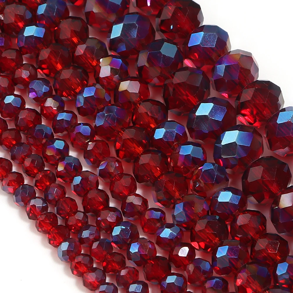 60-110pcs 3 4 6 8mm Red Half Blue Faceted Crystal Glass Beads Round Flat Loose Spacer Beads For Jewelry Making DIY Accessories