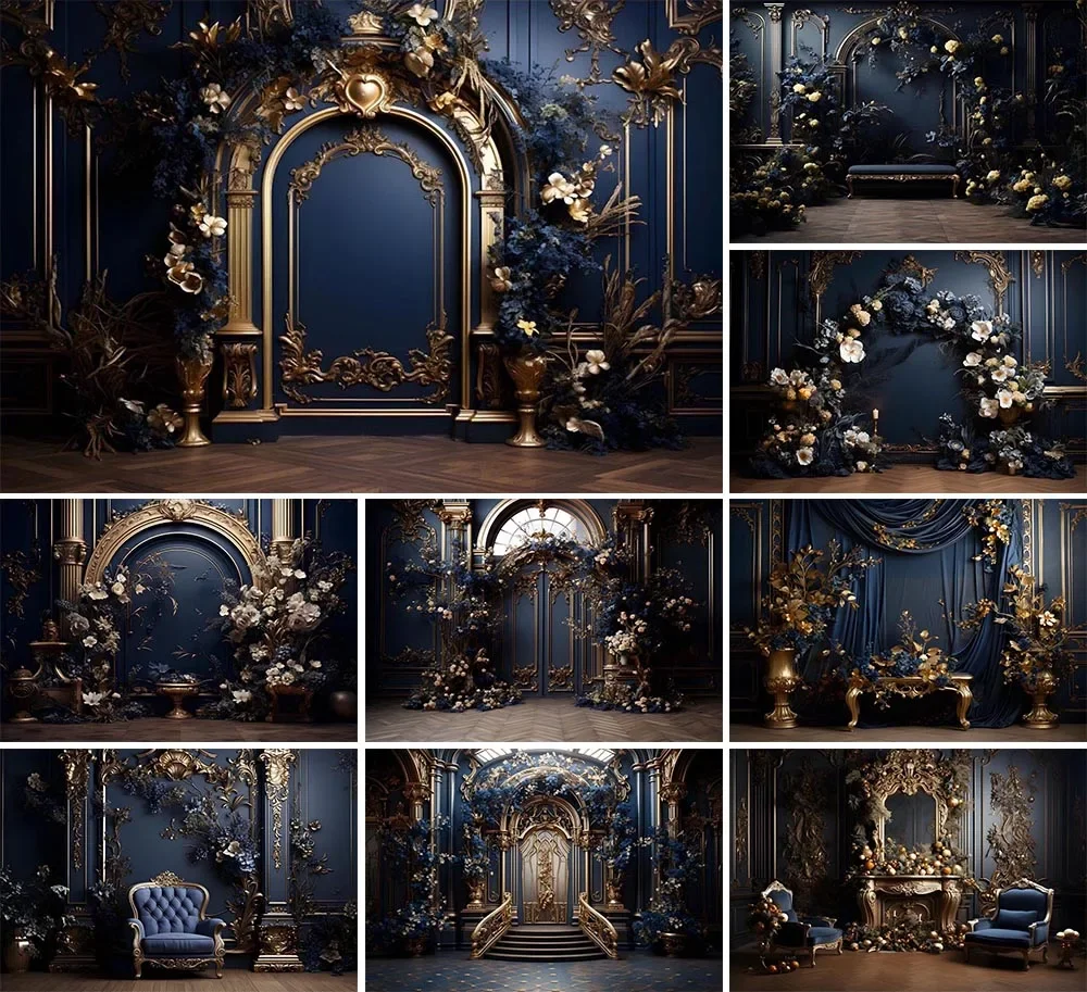 

Mehofond Photography Background Luxury Blue Baroque Room Adult Birthday Wedding Maternity Portrait Decor Backdrop Photo Studio