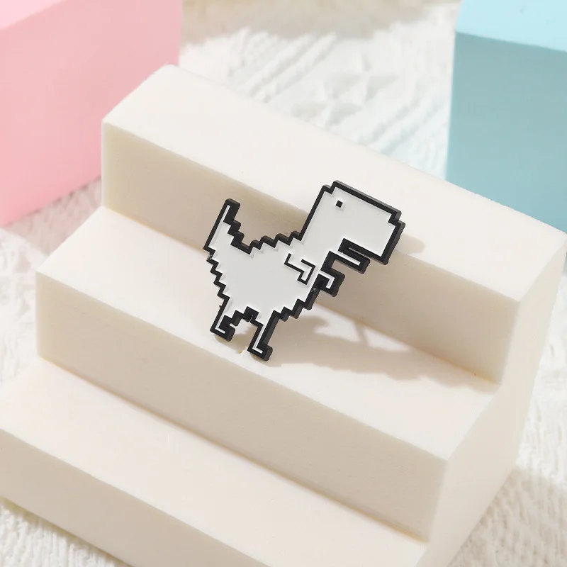 recreational pixel style dinosaur carton metal design Badges Brooch Enamel Pins label Bag Backpack hat Jewelry gift view 3