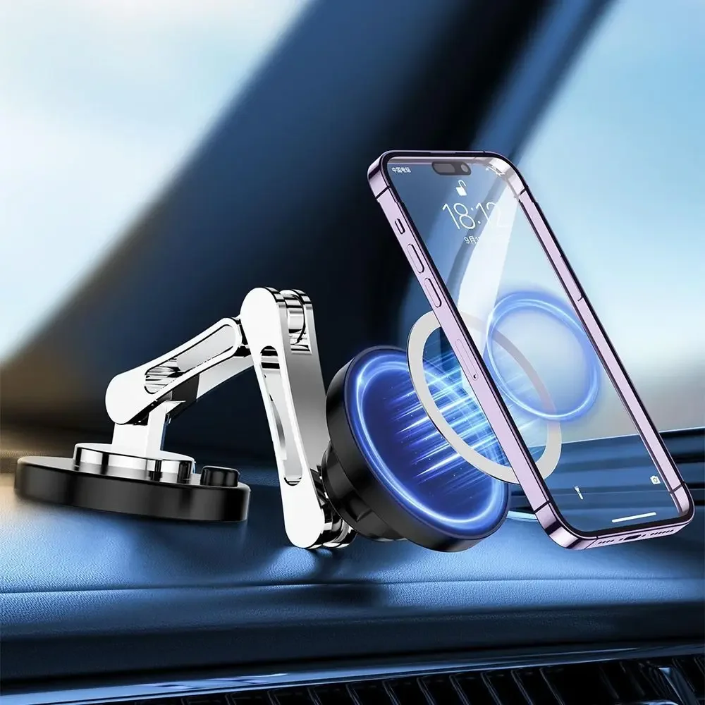 

Автомобильный держатель для телефона 2 в 1, 15 Вт, магнитное автомобильное беспроводное зарядное устройство, складной алюминиевый сплав для iPhone 15 14 13 12