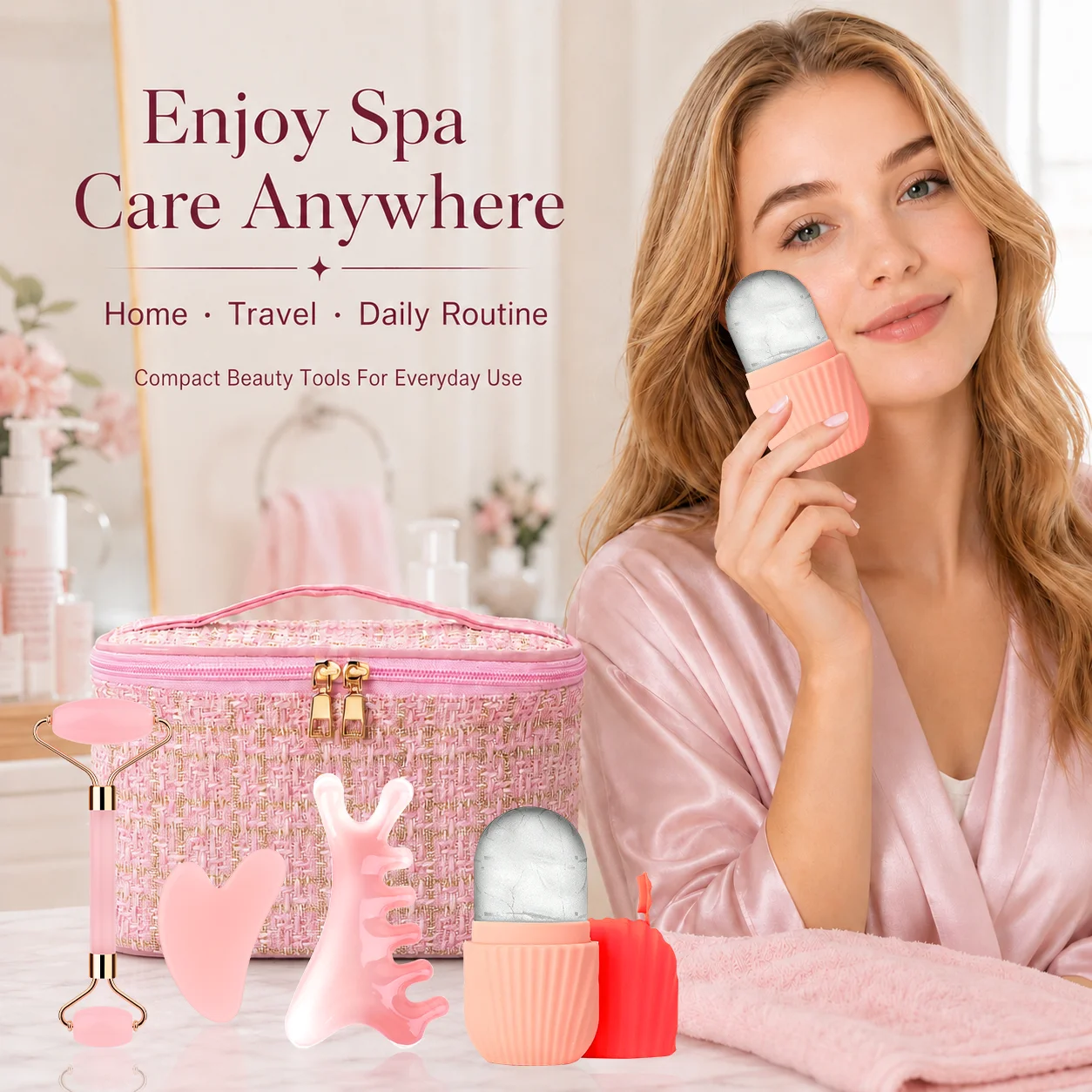 5-Piece Facial Beauty Massage Tool Set, No Electricity, Manual Massage, Facial Scraping with Storage Bag, Good Storage.