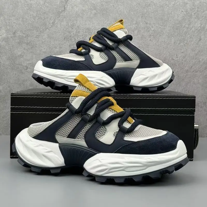 

Summer New Men's Fashion Trend Casual Shoes Meah Breathable Versatile Sport Thick Sole Slippers Comfortable Chunky sneakers