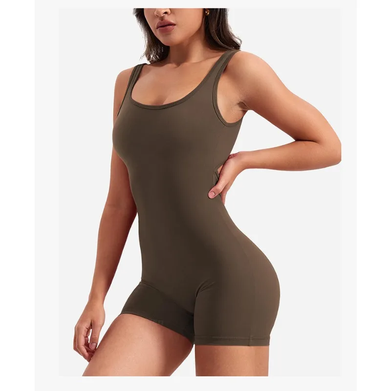 Women Sexy Hollow Out Bodysuit Seamless Square Neck Backless Bodysuit Fitness Yoga Trainning High Elastic Sports Short Bodysuit