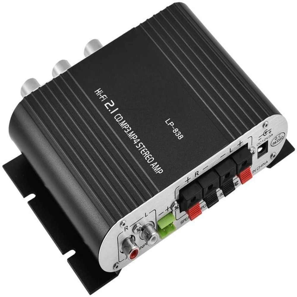 Amplificador de Audio para Auto 2.1 Mini Hi-Fi Estéreo Digital para Sistema de Audio en Casa y Auto 12-14.4V Montaje Superficial
