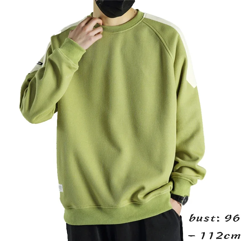 

High quality cotton sweatshirts for men long sleeve patchwork pullover spring autumn 2024 tending clothing - black grey green