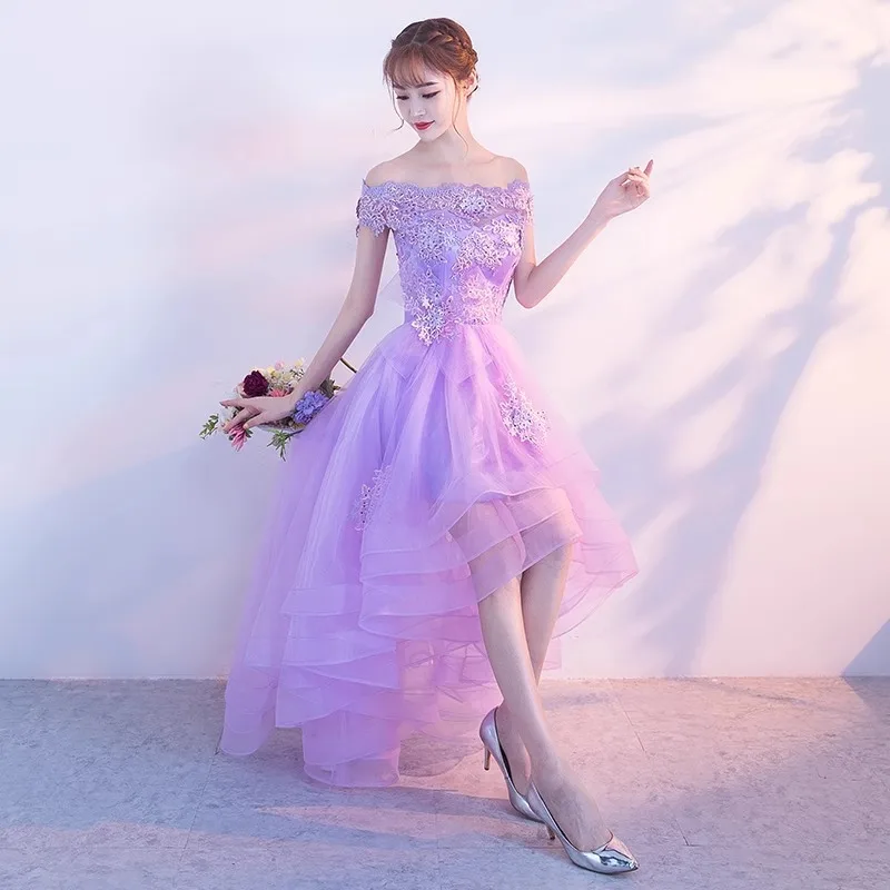 

Reject Return J208 Sweet Memory High Low Banquet Purple Lilac Dress Fashion Women Boat Neck Formal Gown Girl Dreamy Prom Dresses