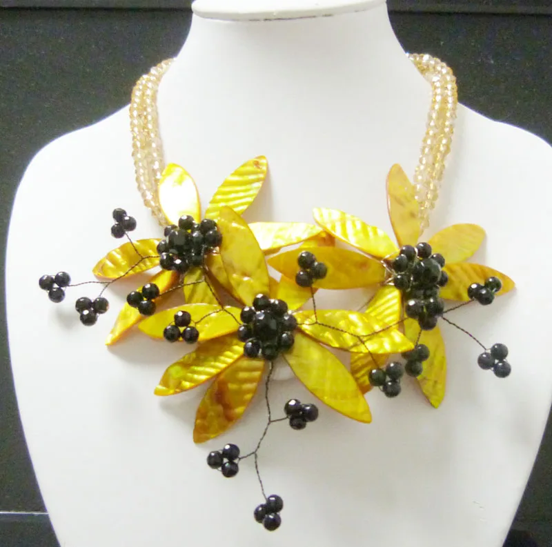 Magical, natural shell leaves / crystal flower necklace 20