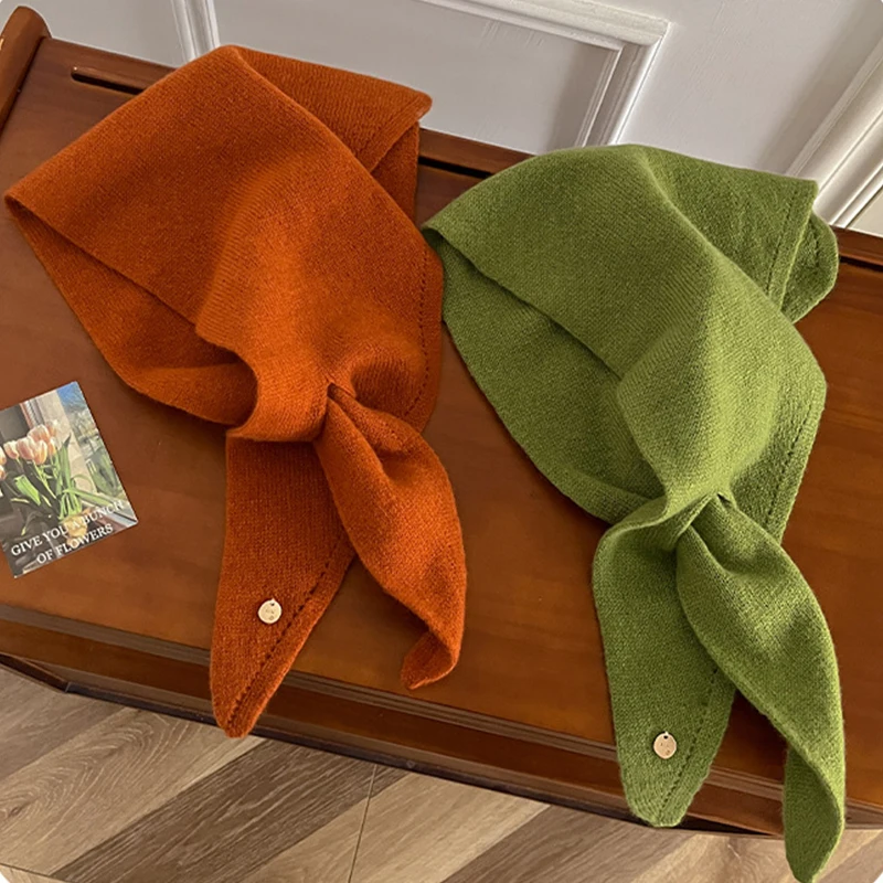 

Вязаный шарф из 100% шерсти, женский зимний теплый шарф, яркий однотонный утолщенный платок, мягкий треугольный шейный платок из пашмины