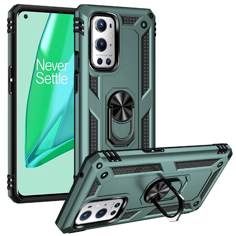 Custodia protettiva antiurto per OnePlus 9 Pro Cover posteriore Anello in metallo Supporto per telefono Custodia rigida per pannello per OnePlus 9