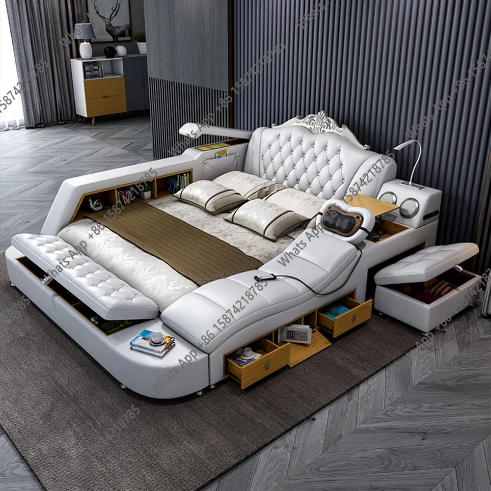 

Рамка кровати MANBAS Ultimate Bed Frame Tech Smart Многофункциональная кровать из натуральной кожи, массажем, USB, Bluetooth-динамиком, татами и сейфом