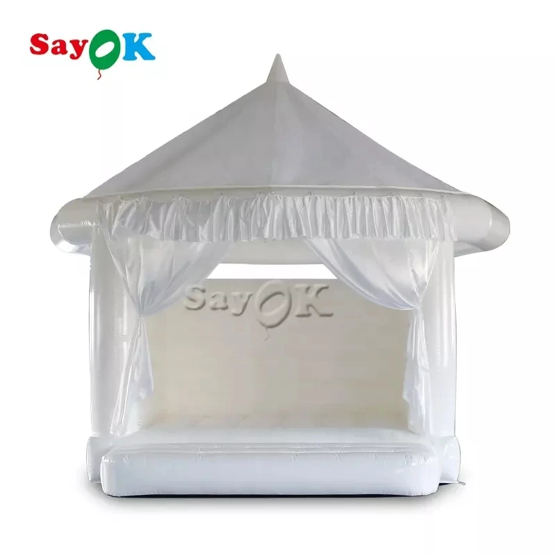 SAYOK 4.5m Inflatable White Wedding Bounce House Giant Jumping Bouncer Inflatable Bouncy House for Business Rental Park Wedding