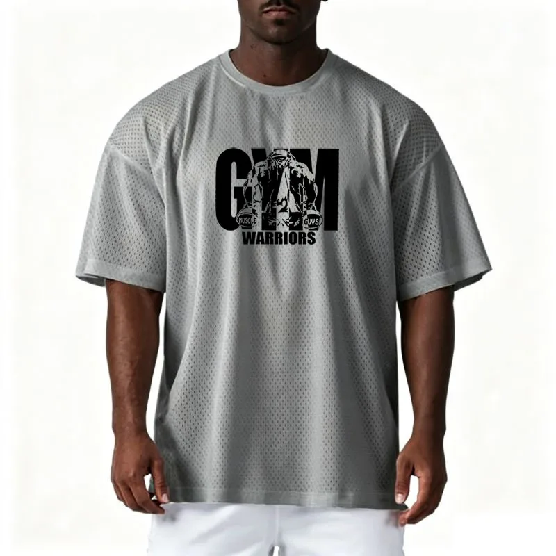 Camiseta Deportiva Casual Oversize para Hombre, Gimnasio, Culturismo, Fitness, Manga Corta, Verano, Malla, Secado Rápido, Transpirable 2