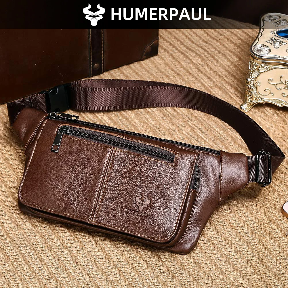 

HUMERPAUL Мужская поясная сумка из натуральной кожи с несколькими карманами нагрудные сумки с регулируемым ремешком Прочная поясная сумка для ежедневных путешествий и улицы