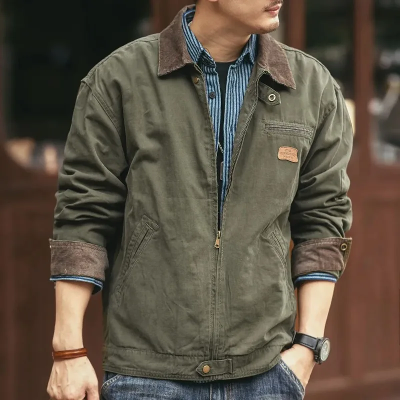 Spliced   American Work Jacket Autumn Winter New Long-sleeved Loose Casual Men