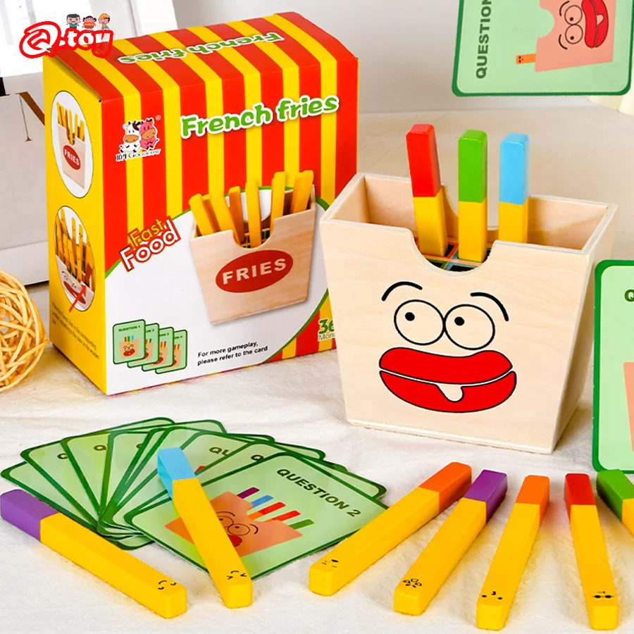 

Children Color Cognition Montessori Educational Toys Wooden French Fries Pretend Play Assemble Matching Cards Games Kitchen Toys