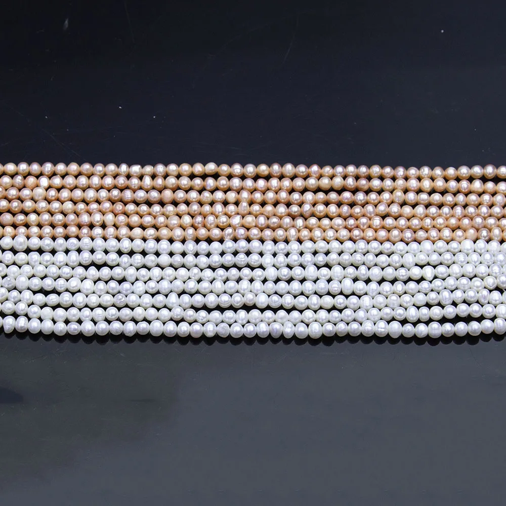 3-4mm White 1Strand Natural Freshwater Pearl Beads Strand Near Round Shaped Jewelry Making DIY Necklace Bracelets Accessories