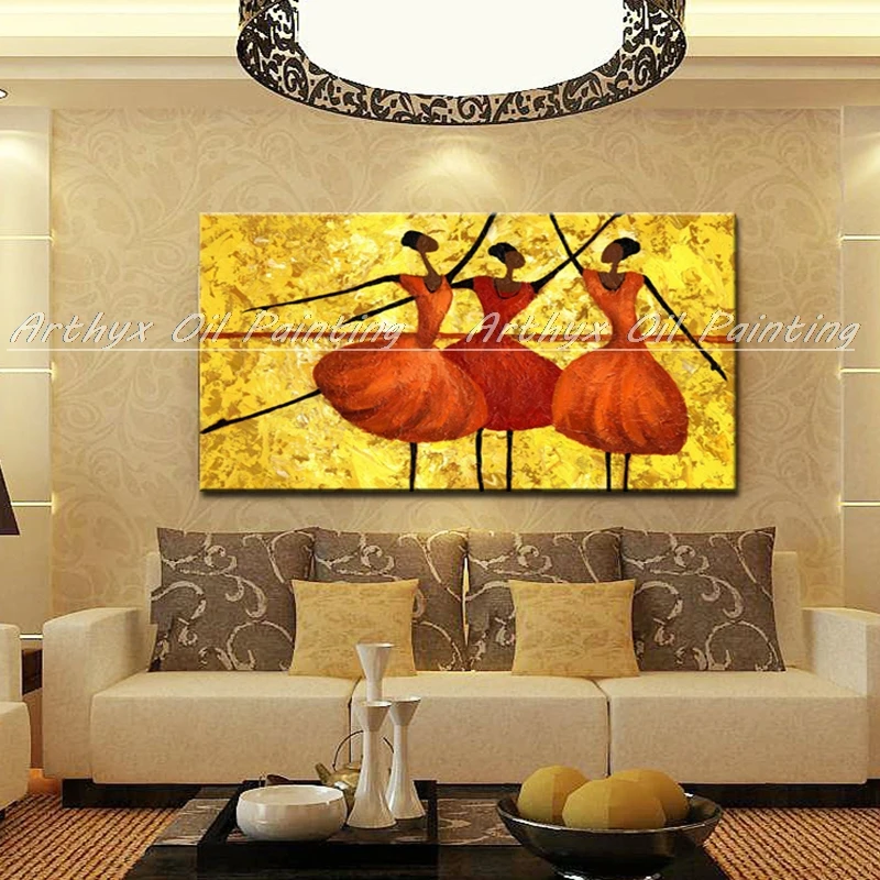 Arthyx Handpainted Modern Abstract Ballet Dancers Direct Oil Painting On Canvas,Wall Art,Picture For Living Room,Home Decoration