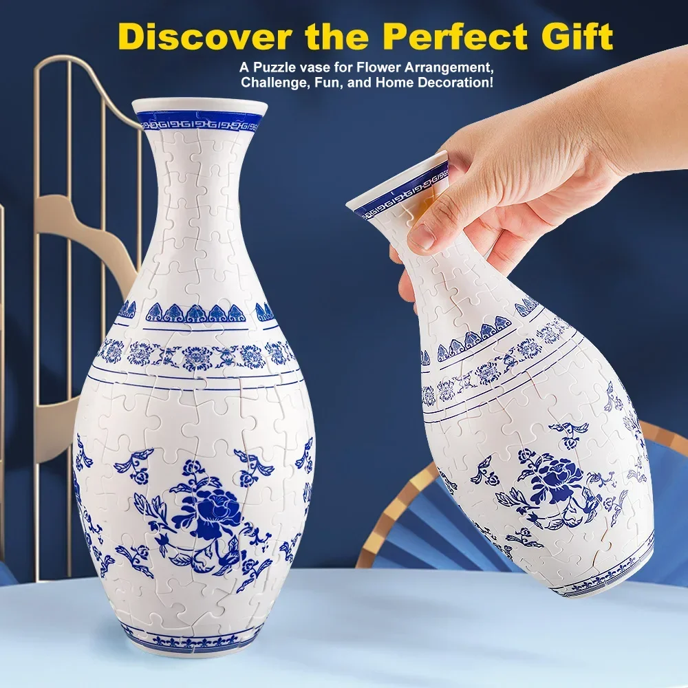 

3D Puzzle Vase Flower Porcelain Design DIY Assembly Educational Toy Home Decoration House Arrangement Warming Christmas Gift Toy