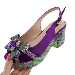 2023 Nigerian Purple Women's Party High Heels Butterfly Gem Decoration Fashion Summer Sandals Wedding Women Shoes