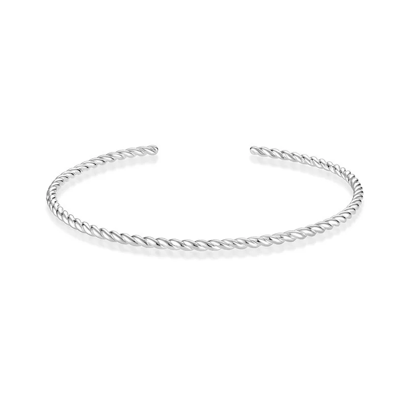 New Trendy 925 Sterling Silver Fried Dough Twists Bangles Bracelets  for Men/Women Cuff Bangle Charm Jewelry