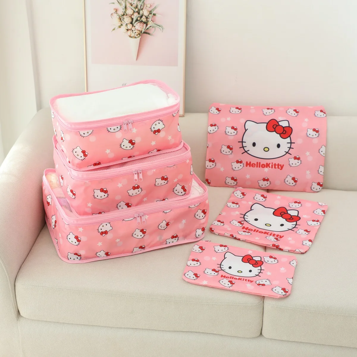Sanrio Cartoon fabric travel bag six-piece set large-capacity classified storage bag underwear organizer bag clothes storage bag