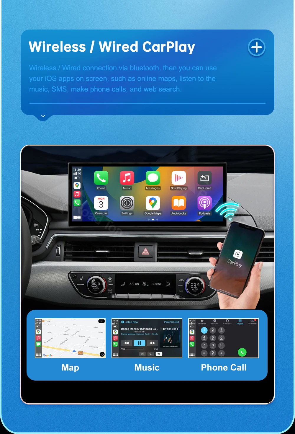 Touch-Display für Audi A4 A5 B9 2016-2019 Road Top 12,3 Zoll Multimedia-Player Android Auto Link GPS Carplay Bildschirm Car Play – Detail 7