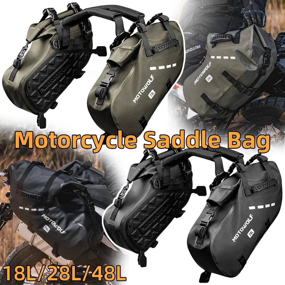 Borse Laterali Impermeabili per Moto 18L 28L 48L, Borsa da Viaggio per Moto di Grande Capacità, Borsa Universale per Bagagli