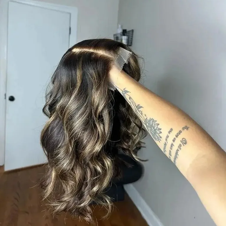 

Trendy Body Wave Wigs Highlight Chocolate Brown HD Transparent Lace Wigs for Women Realistic look High Density Wigs Top Sale