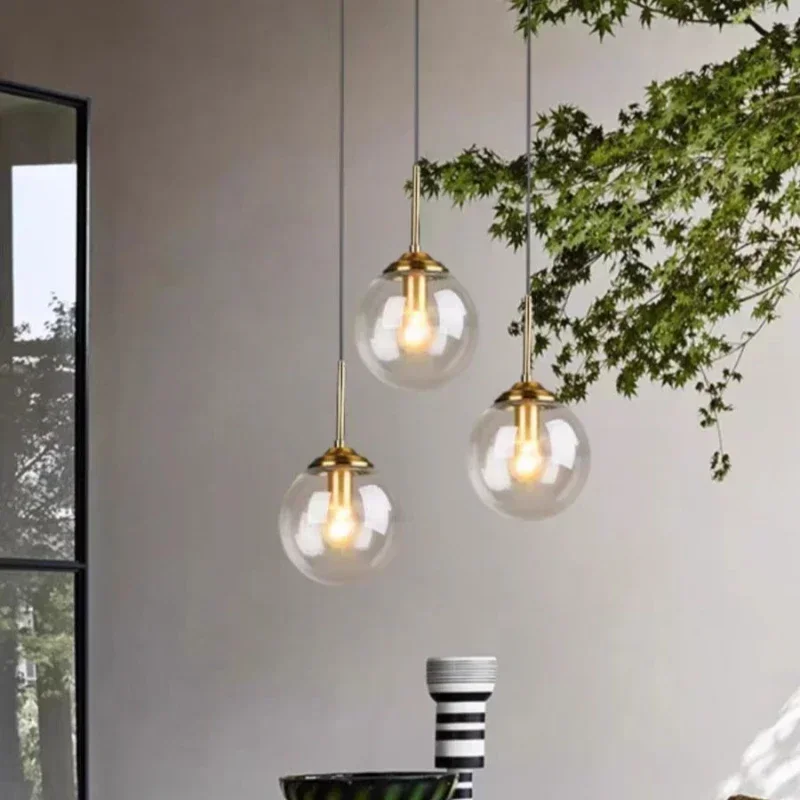 

Modern Glass Ball Round LED Pendant Lamp for Kitchen Restaurant Island Living Room Bedroom Chandelier Home Decor Lighting