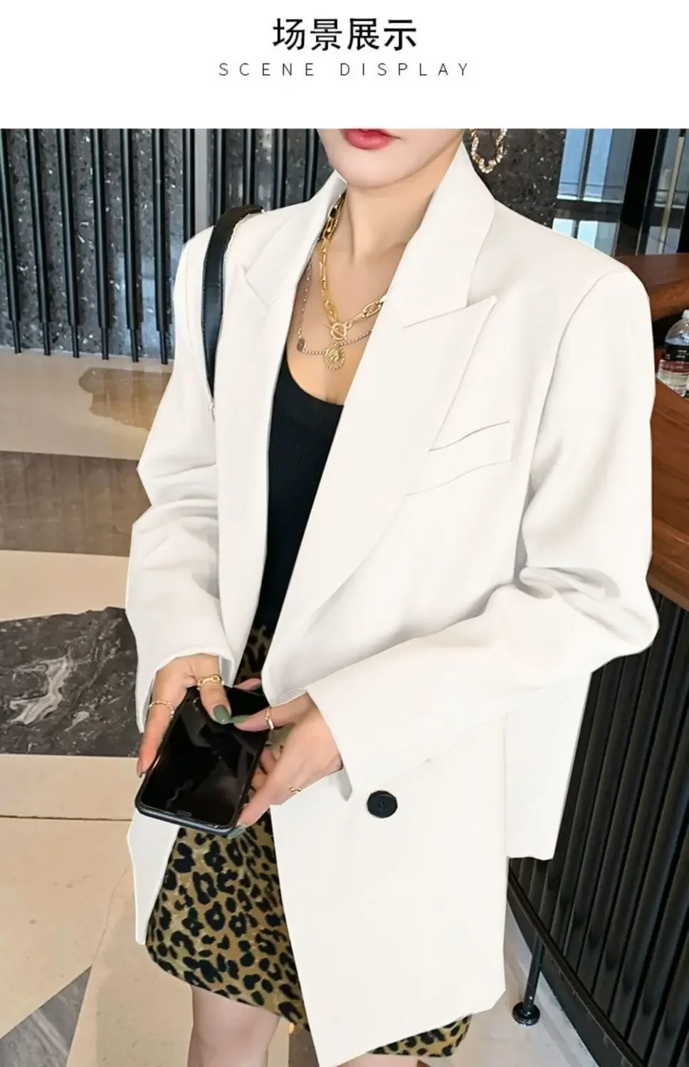 أكياس السترة النسائية غير الرسمية الغربية غرامة مائل المفاجئة زر Drapey ودية هندسية الجاكار المجهزة مثير عارضة أنيقة Ins نمط #4