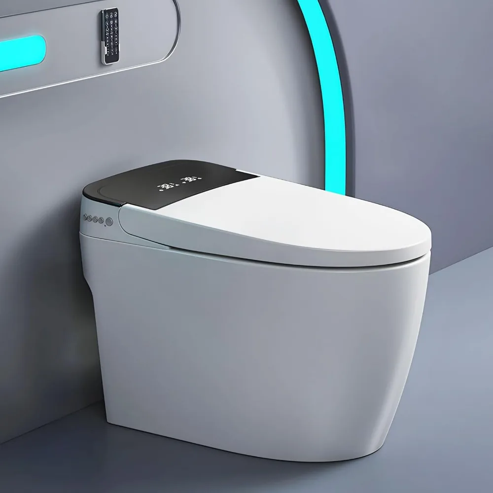 Smart Toilet, Auto Open & Close Lid and Seat, Warm Water and Dry, Heated Seat, Foot Sensor and Night Light, Auto Flush Toilets