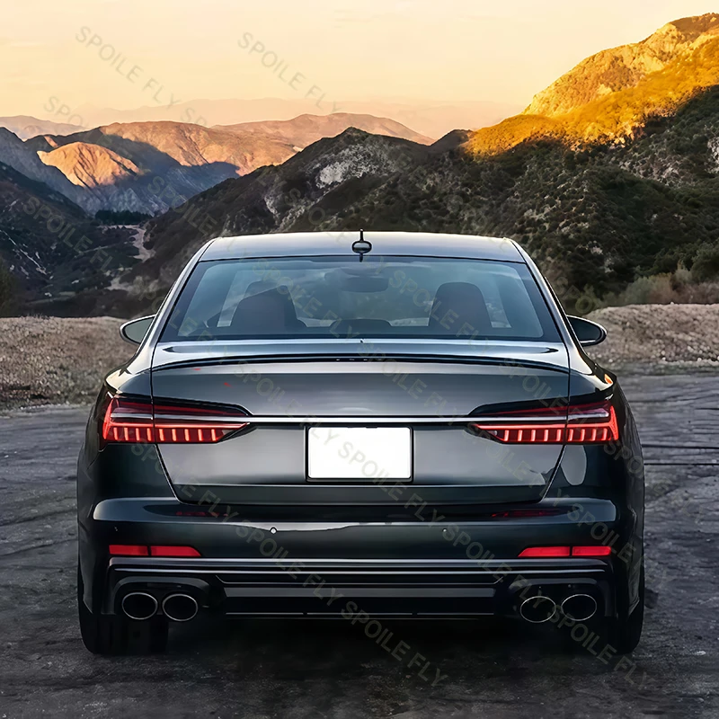 아우디 A6 S6 C8 S-라인 2019 2020 2021 고품질 ABS 배기 팁 포함 자동차 리어 범퍼 립 스포일러 바디 키트 유광 블랙 썸네일 2